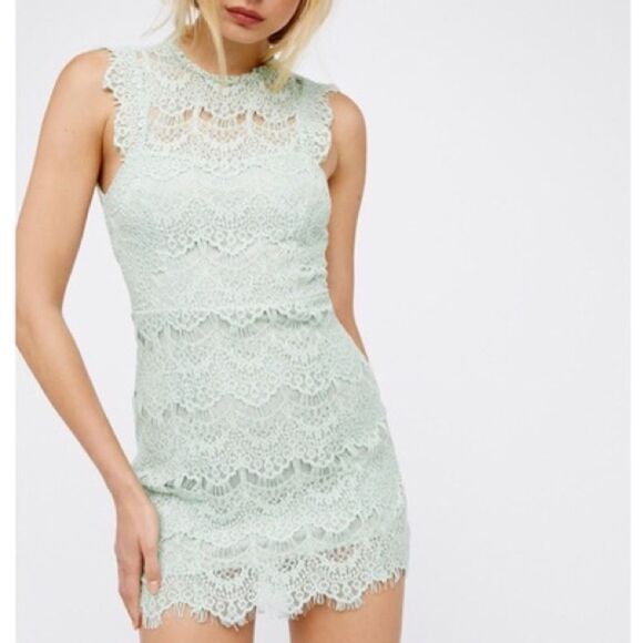 Free People Lace Open Back Seafoam Scallop Hem Dress NWT - Picture 8 of 8